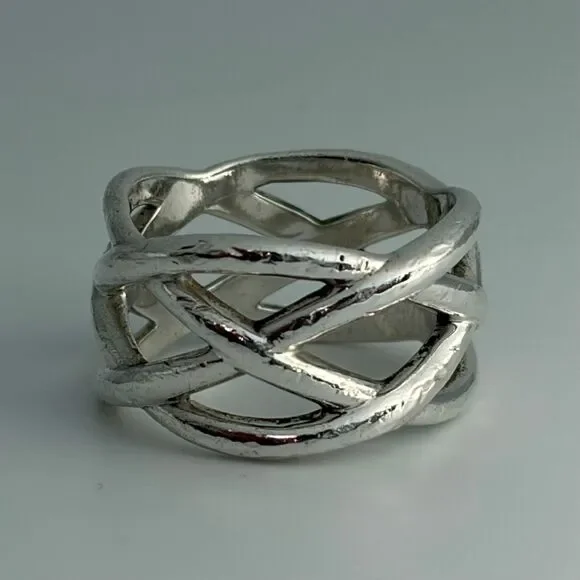 Tiffany Celtic Knot Wide Silver Open Ring - Sz 6.5 - Picture 16 of 16